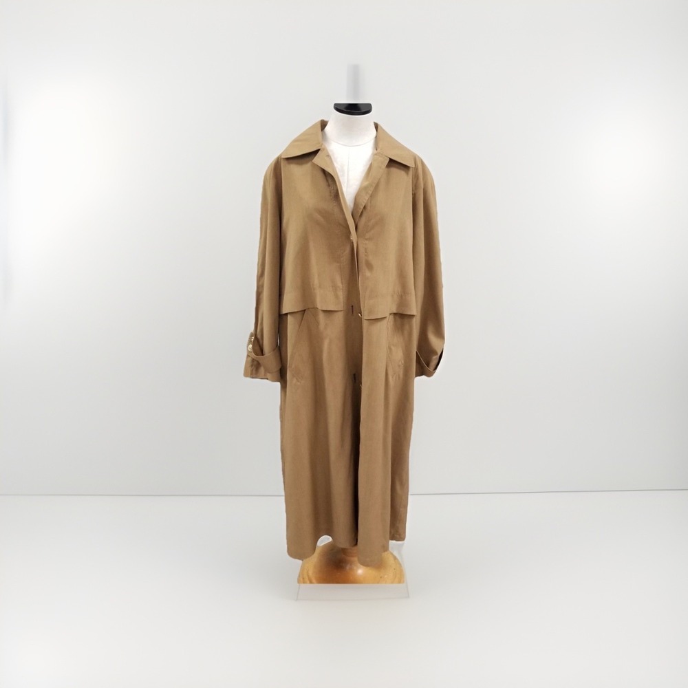 Laura Winston Vtg 1980s Brown Trench Coat Jacket Sz 12P Preppy Classic Retro - Picture 2 of 5
